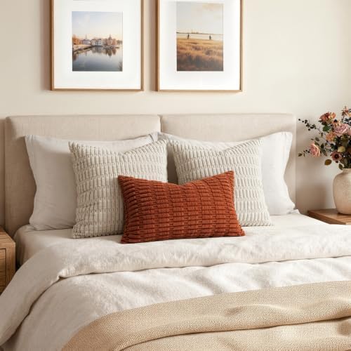 MIULEE Fall Lumbar Corduroy Decorative Throw Pillow Covers 12x20 Rust - Image 6