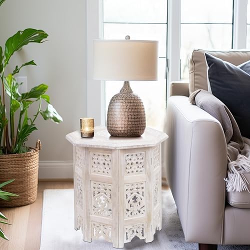 COTTON CRAFT Solid Wood End Table - Hand Carved Folding Accent Side Table - Image 4