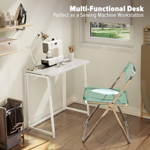 WOHOMO Folding Desk, 31.5" Foldable Computer Table for Small Spaces, White - Image 6