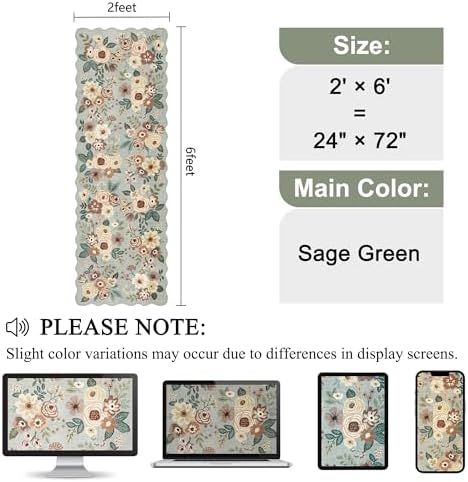 DUKINO 2x6 Runner Rug, Floral Washable Rug for Kitchen Non Slip Sage Green - Image 2