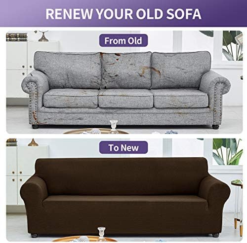 Joccun Stretch Couch Cover Slipcovers, 1-Piece Sofa Covers for 3 Cushion Couch Spandex Jacquard Washable Furniture Protector Cover for Living Room,Kids,Pets(Sofa,Seal Brown) - Image 6