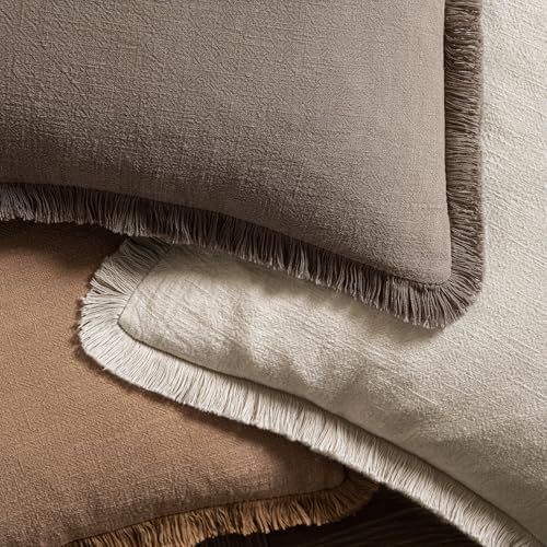 MIULEE Linen Fringe Decorative Fall Euro Throw Pillow Covers Coffee 24x24 - Image 4