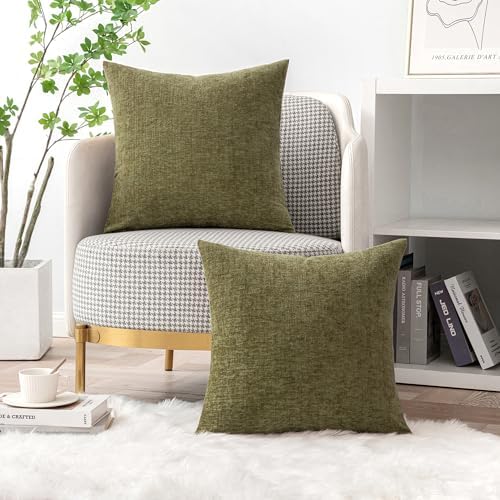 MIULEE Soft Chenille Throw Pillow Covers Olive Green 20x20 Inch Pack of 2 - Image 5