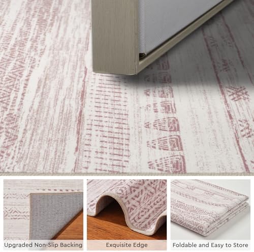 3x5 Pink Area Rug Machine Washable Non Slip Rug Distressed Neutral Moroccan Boho Rug Ultra Soft Indoor Rugs for Bedroom Living Room Entryway Kitchen Foyer Bedside - Image 5