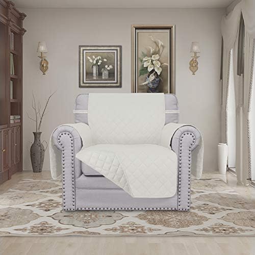 Easy-Going Chair Sofa Slipcover Reversible Sofa Cover Water Resistant Couch Cover Furniture Protector Cover with Elastic Straps for Pets Kids Children Dog Cat (Chair, Ivory/Ivory) - Image 2