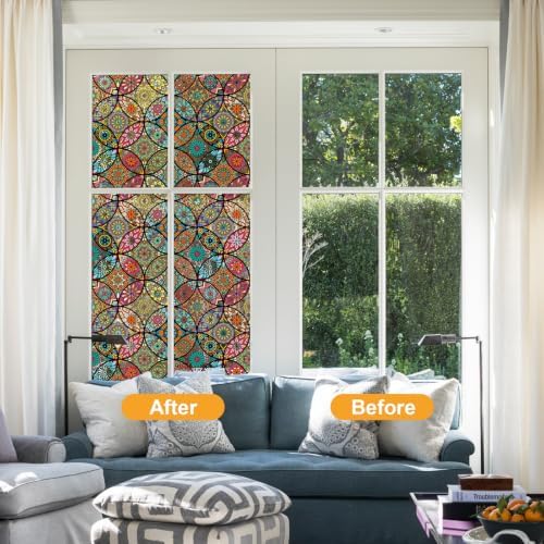 JiffDiff Stained Glass Window Film Static Cling Non Adhesive, 17.3"x 78.7" - Image 5