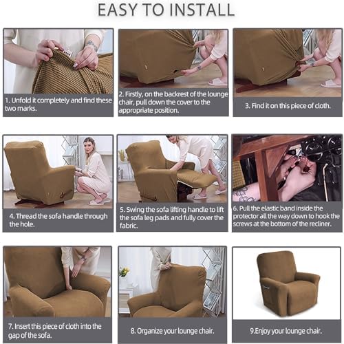 KEKUOU Recliner Chair Covers, 1-Piece Lazy Boy Recliner Covers, Camel - Image 5