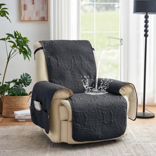 Black Recliner TV Chair Covers, Quilted Décor Water-Repellent Medium Lazy Boy Chair Covers, Pet Friendly Recliner Slipovers for Dogs Cats, Washable Couch Cover (Recliner 26", Black) - Image 2