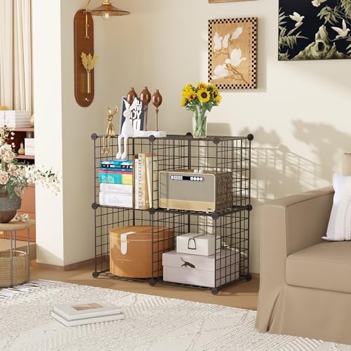 C&AHOME Wire Cube Storage,4-Cube Storage Organizer Metal, Wire Grids, Black - Image 4