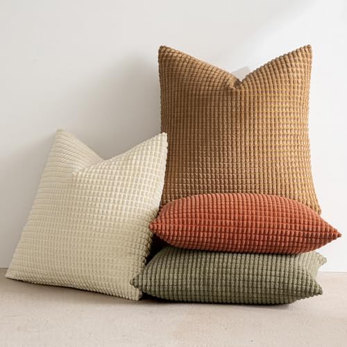 MIULEE Farmhouse Decorative Pillow Covers 18x18 Inch Set of 4 Brown Green - Image 2