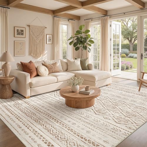 Nakagishi Area Rug Living Room Rugs: 10x14 Large Soft Machine Washable Boho Moroccan FarmNeutral Stain Resistant Indoor Floor Carpet for Bedroom Under Dining Table Home Office Decor-Brown - Image 2