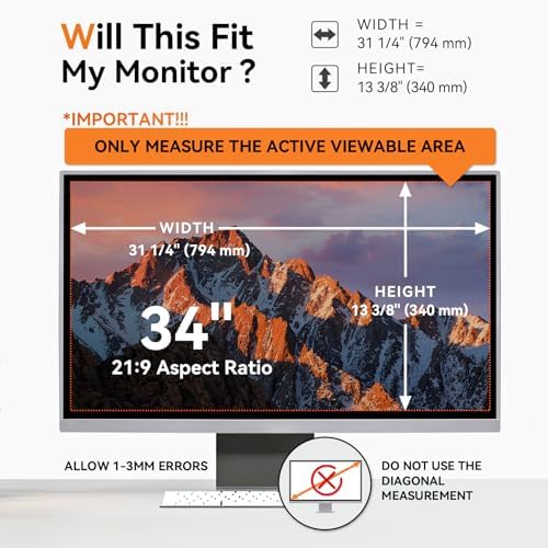 [2-Pack] 34 Inch Computer Privacy Screen for 21:9 Aspect Ratio Widescreen Monitor, Eye Protection Anti Glare Blue Light Computer Monitor Privacy Filter, Removable Anti-Scratch Screen Protector Film 34 - Image 2