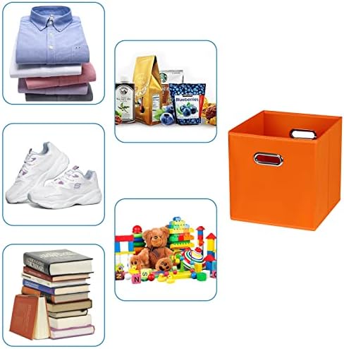 Fabric Cubby Storage Bins,13x13x13 Inches,Cube Organizer Bin Foldable Storage Boxes with Dual Handles Fabric Organizer Box and collapsible Storage basket,Set of 8,Orange - Image 3