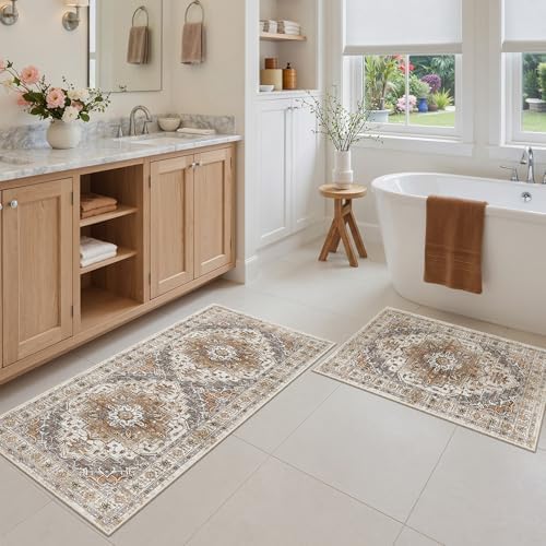 Madane 2-Piece Area Rugs Set, Small Kitchen Runner Non-Slip, Turmeric/Grey - Image 2
