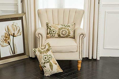 Mika Home Pack of 2 Decorative Oblong Rectangular Throw Pillow Cover Cushion Cases for Chair,Sunflower Pattern,12x20 Inches, Green Cream - Image 2