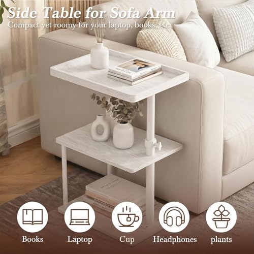 Faesun C Table End Table Adjustable Height, 360°Swivel TV Tray Table for Small Spaces, Small Nightstand for Living Room, Bedroom, White - Image 5