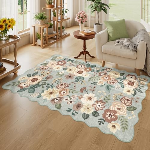 DUKINO 3x5 Area Rugs, Non Slip Floral Washable Rug for Bedroom, Sage Green - Image 3