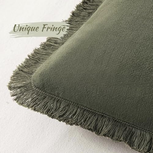 MIULEE Linen Fringe Decorative Euro Throw Pillow Covers Olive Green 22x22 - Image 2