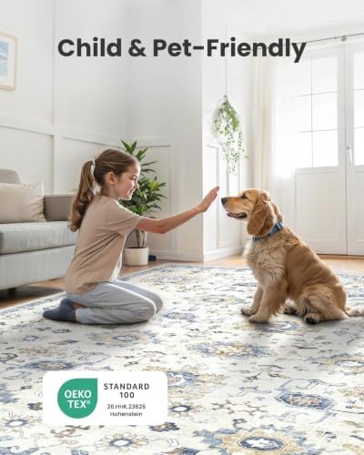 AMADA HOMEFURNISHING 10x14 Washable Area Rug, Low-Profile Large Area Rug with Non-Slip Backing & Durable Edge Binding, Vintage Large Rugs for Living Room, Bedroom & Dining Room - Image 4
