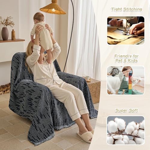 MYSKY HOME Oversized Armchair Couch Cover for 1 Cushion Couch, Washable Sofa Protector, Chair Couch Covers Sofa Covers Sofa Throws Sofa Slipcovers Futon Cover for Pet, Kid, 71"X91", Navy - Image 2