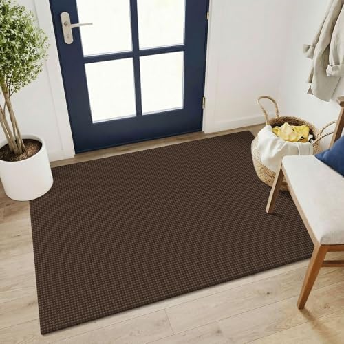 KOZYFLY Washable 3x4 Entry Area Rug, Braided Throw Rugs for Entryway, Non Slip Door Mat Indoor Outdoor Entrance, Front Porch Foyer Carpet for Kitchen, mudroom, Bathroom, Brown/Dark Brown by KOZYFLY