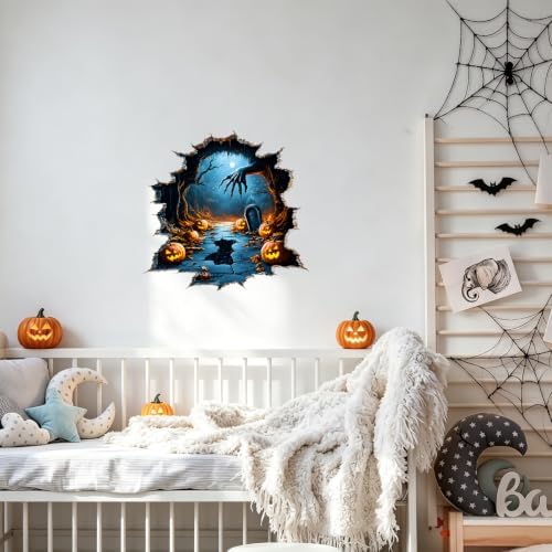 Halloween Graveyard Wall Decals Peel and Stick Haunted Cemetery Stickers, Removable Vinyl Spooky Wall Decor for Party Home Decoration - Image 3