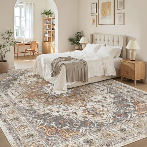Madane 8x10 Area Rugs for Living Room, Non-Slip Washable Rug, Turmeric/Grey - Image 3