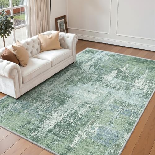 Valenrug 5x8 Area Rug, Abstract Washable Rugs for Living Room, Sage Green by Valenrug
