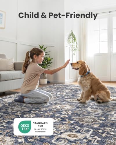 AMADA HOMEFURNISHING 6x9 Area Rugs, Blue Low-Profile Washable Rug with Non-Slip Backing & Durable Edge Binding, Vintage Rugs for Living Room, Bedroom, Dining Room - Image 4