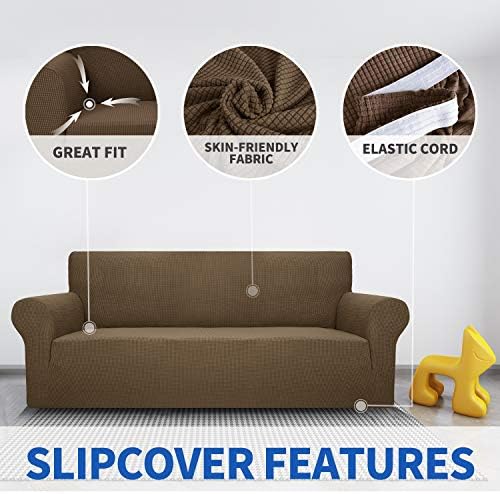 MAXIJIN Stretch Chair Cover Chair Slipcovers with Arms, 1-Piece Couch Sofa Chair Covers for Living Room, Non Slip Armchair Cover (31"-46") Furniture Protector Dogs Pet Friendly (Chair, Brown) - Image 5