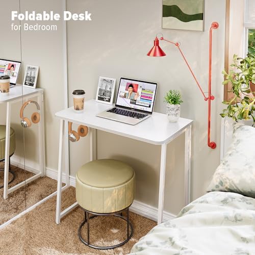 WOHOMO Folding Desk, 31.5" Foldable Computer Table for Small Spaces, White - Image 5