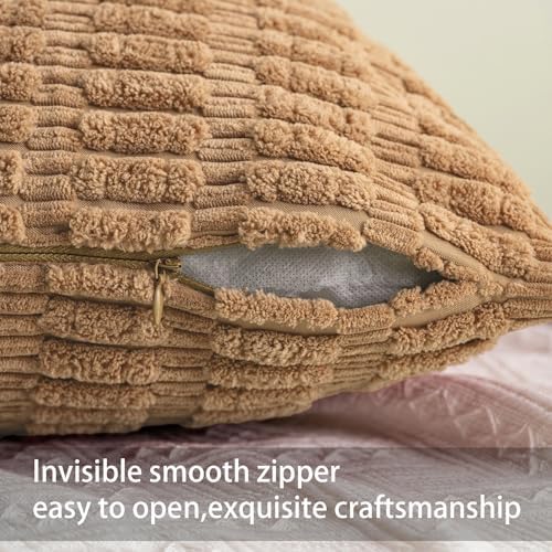 Aegero Pack of 2 Corduroy Decorative Throw Pillow Covers 12x20 Inch, Coffee - Image 3