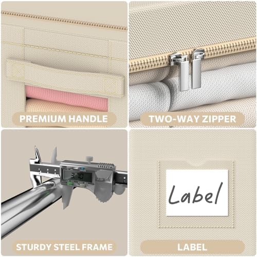 3Pack Frame Storage Box - Clothes Storage Bin Bags Oxford Fabric Foldable Stackable Container Organizer Set with Clear Window & Carry Handles Large Capacity (Beige, Small-22L) - Image 5