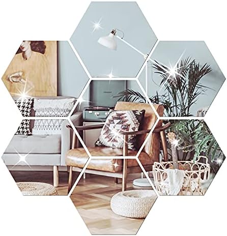 DIY Wall Decals Acrylic Mirror Sticker Set 12 Pcs, Hexagon Mirror Wall Stickers for Living Room Bedroom Decor (Silver) by NAILDOKI