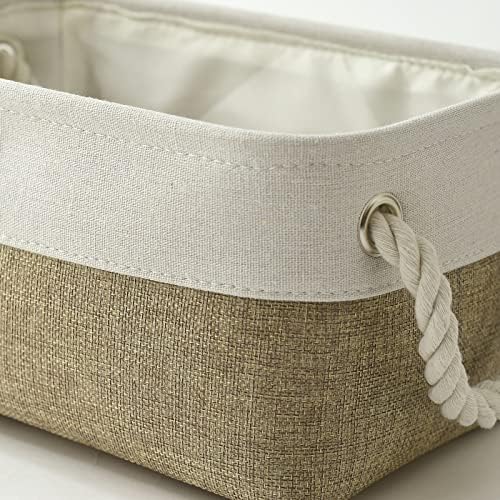 TheWarmHome Storage Basket for Shelves - 12x8x5.2 inch Small 6 Pack Collapsible Storage Bin for Closet with Handles, Fabric Storage Cubes for Cloth Organizer Gift Toy Decorative (White & Khaki) - Image 7