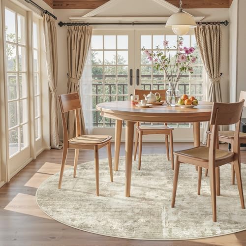Soalmost Abstract 5x5 Round Rug 5ft Circle Living Room Rugs, Beige/Gray - Image 4