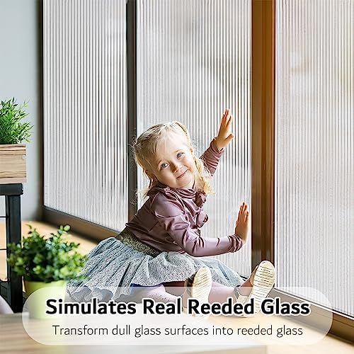 VELIMAX 1/2-Inch Reeded Glass Window Film, Frosted Reeds Window Film, Window Privacy Film, 3D Window Decals Non Adhesive for Bathroom Living Room Office, 35.4x118 inches - Image 2