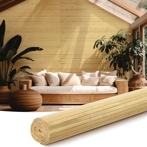 Juexica 1 Pcs Natural Bamboo Wall Panel for Interior Wall 48''x96'' Bamboo Covering Renewable Pole Wainscoting Room Divider Wrap Decor for Bedroom Living Room Kitchen Island Office (Natural) by Juexica