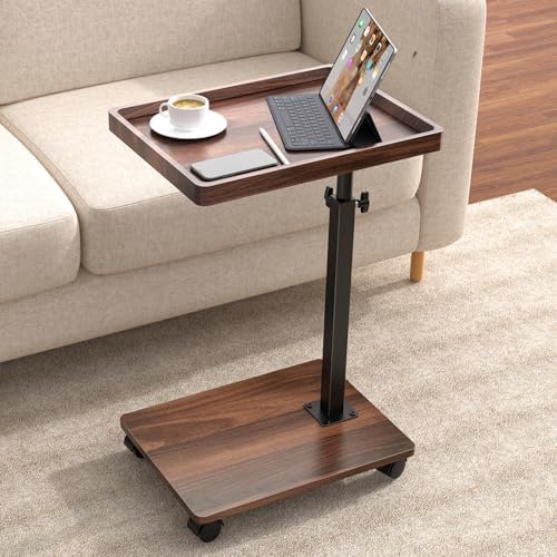 C Table End Table Adjustable Height, 360°Swivel TV Tray Table for Small Spaces, Couch Tables That slide under, C Shaped Side Tables living room and bedroom for Sofa, Bed,Chair, Snack (1, Walnut Brown) by Unknown
