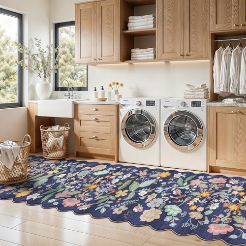 Washable Non-Slip Runner Rug 2x8: Water-Resistant Floral Kitchen Rug Indoor Low Pile Floor Mat for Living Room Bedroom Dining Room Ultra Soft Stain-Resistant Carpet for Pets Kids Family(2x8,Purple) - Image 5