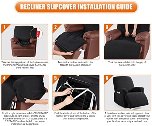 VANSOFY Stretch Recliner Chair Cover, Slipcover, Black, 1 Seater - Image 6