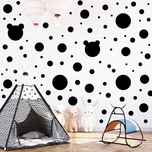 220 PCS Modern Minimal Black Peel & Stick Vinyl Polka Dot Wall Decal Set | 10 sheets circle wall stickers, 8 sizes (6–0.8 in), wall decor for kids room, nursery, classroom, playroom & diy spaces by Qaxrocyn