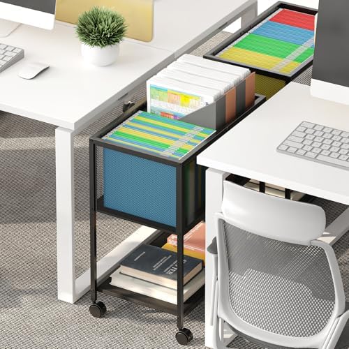 Sbanmao Rolling File Cart, Mobile File Cabinet with Wheels Hanging Files, Metal Hanging File Folder Cart File Organizer Fit Letter Size for Home Office, Black (Patent Pending) - Image 5