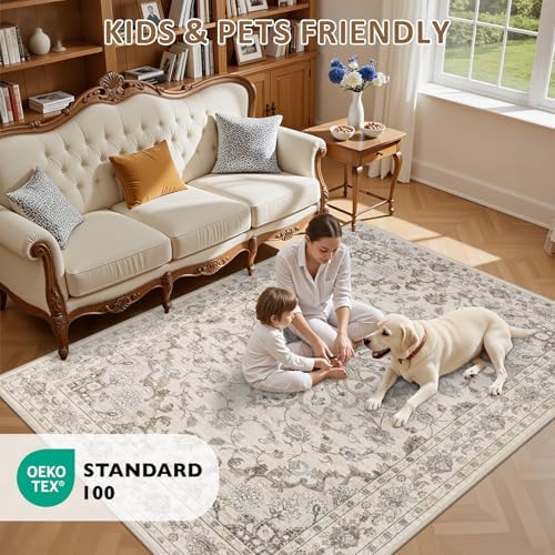 4x6 Area Rugs Living Room: Washable Rug for Bedroom Brown Beige - Image 7