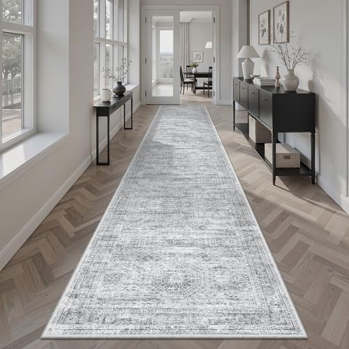 Soalmost Runner Rug 2x12 Washable Non-Slip Hallway Kitchen Runners Grey - Image 3