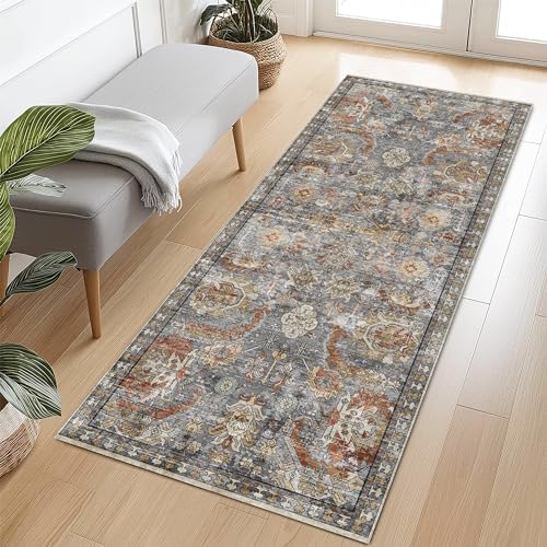 RUGSURE Washable Area Rugs - Perfect for Living Room, Bedroom, Kids Room, Nursery - Stain & Water Resistant Non-Slip, Pet & Child Friendly, Vintage Tribal Area Rugs (Turmeric and Grey, 2'6'' x 8') by RUGSURE