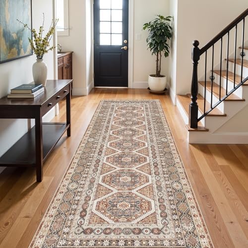Ksrau 3x10 Runner Rug Washable Vintage: Non Slip Hallway Runners Brick - Image 2