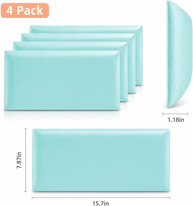 Anti Collision Wall Padding for Kids, Upholstered 3D Wall Panels | 4 Packs 7.8'' x 15.7'' Peel and Stick Headboard, Self Adhesive Wall Pads for Kids, Bedroom, Living Room, Light Blue - Image 3