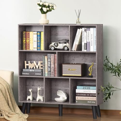 LEYAOYAO 8 Cube Bookshelf,Mid-Century Modern Bookcase with Legs,Dirty Grey - Image 6