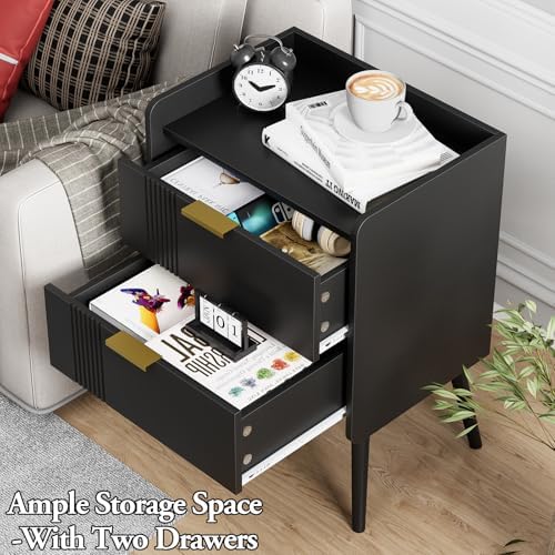 Aenuert Black Nightstand Modern Bedside Table with 2 Storage Drawer, Small Night Stand, Wooden Sofa Side Table for Bedroom, Study Room and Small Spaces - Image 5